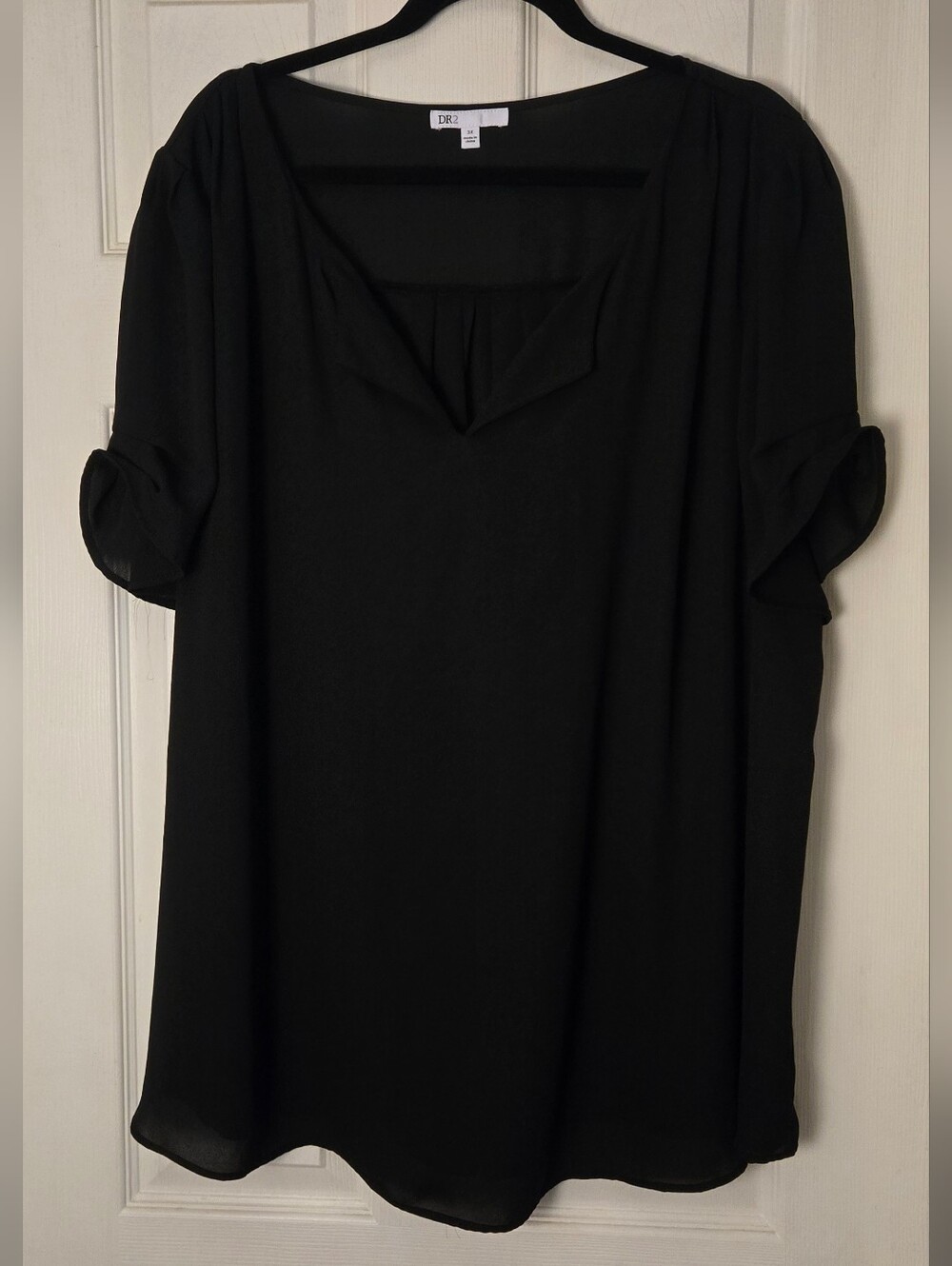 DR2 Black V-Neck Flutter Sleeve Blouse